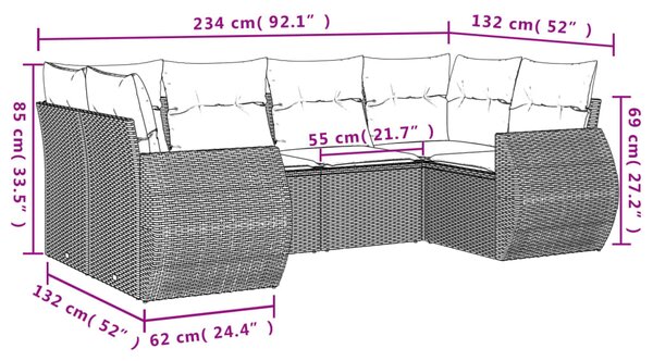 6dílná zahradní sedací souprava s polštáři černá polyratan 3221776