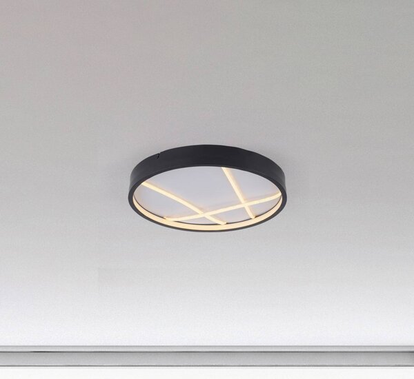 JUST LIGHT. GmbH LED stropní svítidlo Mikado, Ø 40 cm, černé, stmívatelný, Černá, Obývací pokoj / jídelna, kov, Moderní