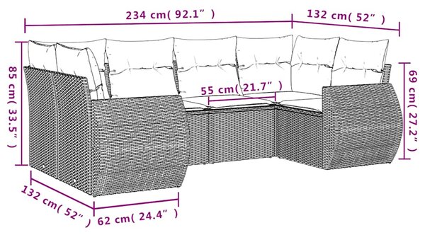 6dílná zahradní sedací souprava a podušky světle šedá polyratan 3221781
