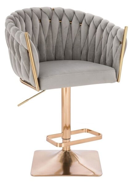 LuxuryForm DESIGN Barová židle NORDEN VELUR na zlaté hranaté podstavě - světle šedá