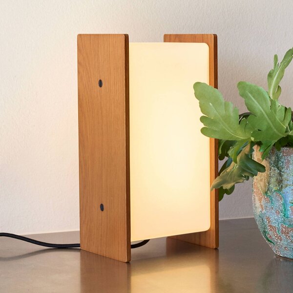 Hübsch LED stolní lampa Sabi, dřevo/opálově bílá, výška 25 cm, stmívatelný, Bílá / opál, Obývací pokoj / jídelna, Dřevo, Design