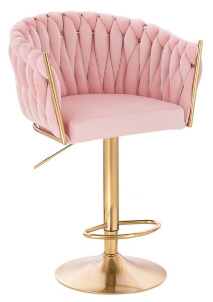 LuxuryForm DESIGN Barová židle NORDEN VELUR na zlaté kulaté podstavě - růžová