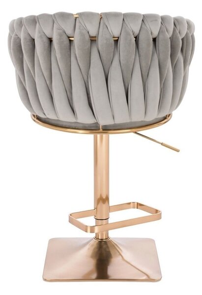 LuxuryForm DESIGN Barová židle NORDEN VELUR na zlaté hranaté podstavě - světle šedá