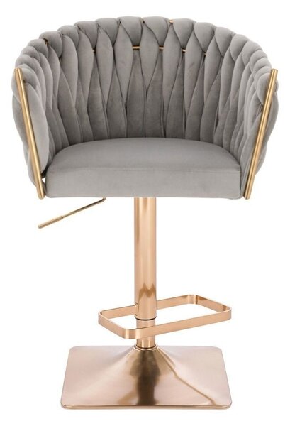 LuxuryForm DESIGN Barová židle NORDEN VELUR na zlaté hranaté podstavě - světle šedá
