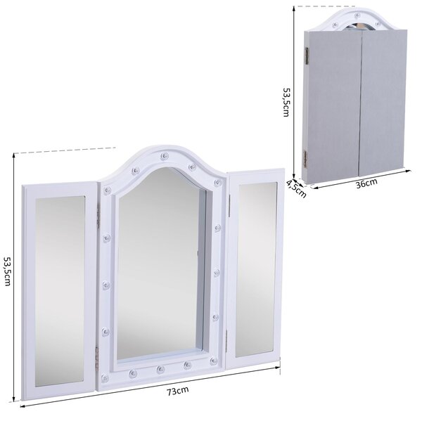 HOMCOM 16x LED kosmetické zrcátko, sklopné o 180°, napájené bateriemi