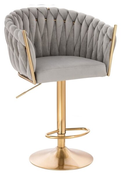 LuxuryForm DESIGN Barová židle NORDEN VELUR na zlaté kulaté podstavě - světle šedá