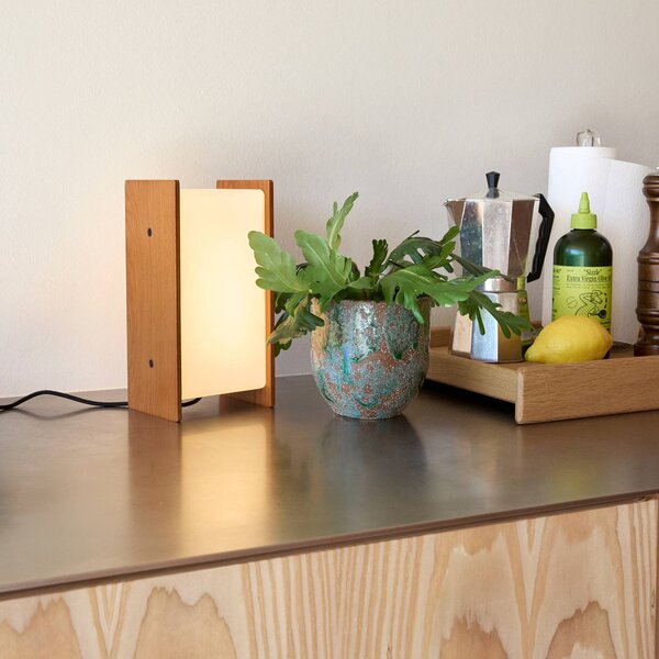Hübsch LED stolní lampa Sabi, dřevo/opálově bílá, výška 25 cm, stmívatelný, Bílá / opál, Obývací pokoj / jídelna, Dřevo, Design