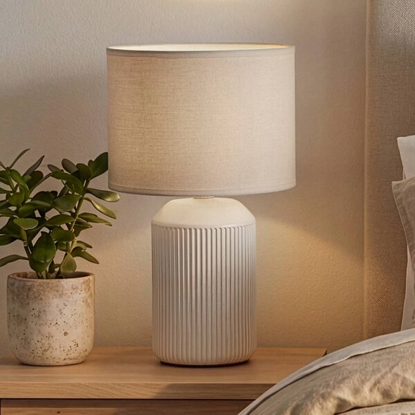 Briloner Stolní lampa Ino, bílá, výška 38 cm, E27, keramika, textil, Bílá / opál, Obývací pokoj / jídelna, Keramika, Skandinávský