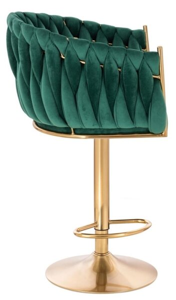 LuxuryForm DESIGN Barová židle NORDEN VELUR na zlaté kulaté podstavě - zelená