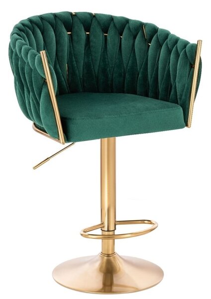 LuxuryForm DESIGN Barová židle NORDEN VELUR na zlaté kulaté podstavě - zelená