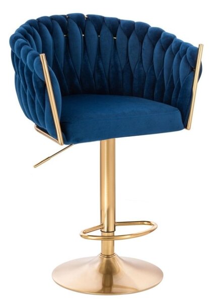 LuxuryForm DESIGN Barová židle NORDEN VELUR na zlaté kulaté podstavě - modrá