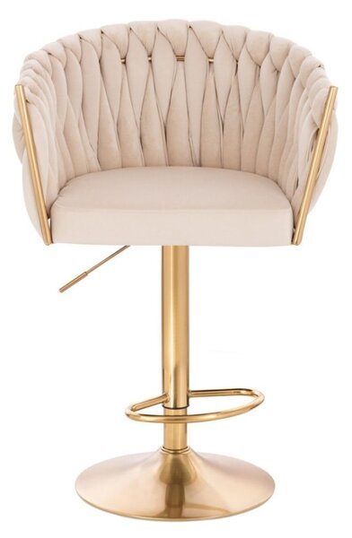 LuxuryForm DESIGN Barová židle NORDEN VELUR na zlaté kulaté podstavě - krémová