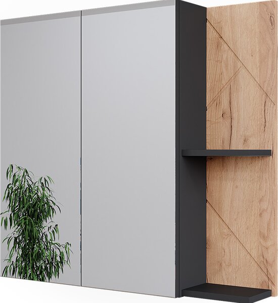 Skříňka se zrcadlem do koupelny Vicco Irma Antracit/zlatý dub 80 x 75 cm, Model 52080