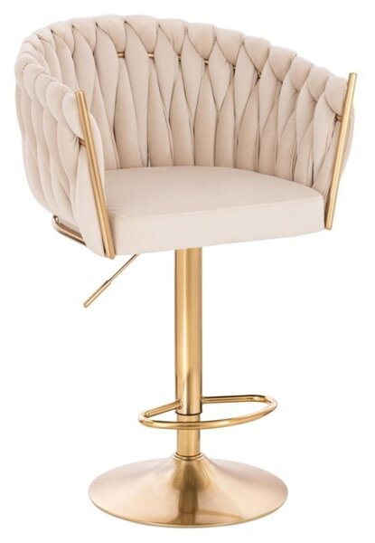 LuxuryForm DESIGN Barová židle NORDEN VELUR na zlaté kulaté podstavě - krémová