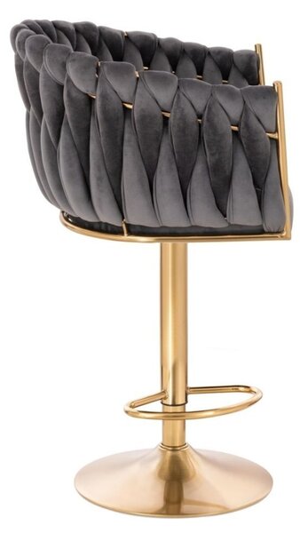 LuxuryForm DESIGN Barová židle NORDEN VELUR na zlaté kulaté podstavě - tmavě šedá