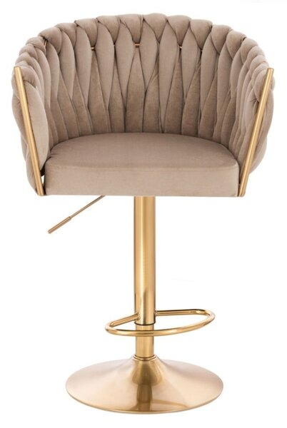 LuxuryForm DESIGN Barová židle NORDEN VELUR na zlaté kulaté podstavě - latte