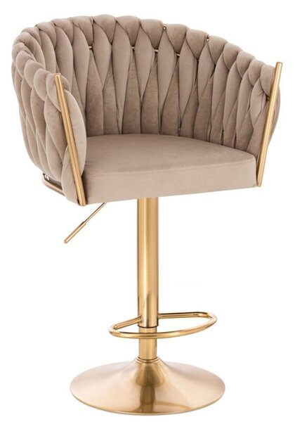 LuxuryForm DESIGN Barová židle NORDEN VELUR na zlaté kulaté podstavě - latte