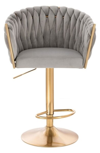 LuxuryForm DESIGN Barová židle NORDEN VELUR na zlaté kulaté podstavě - světle šedá