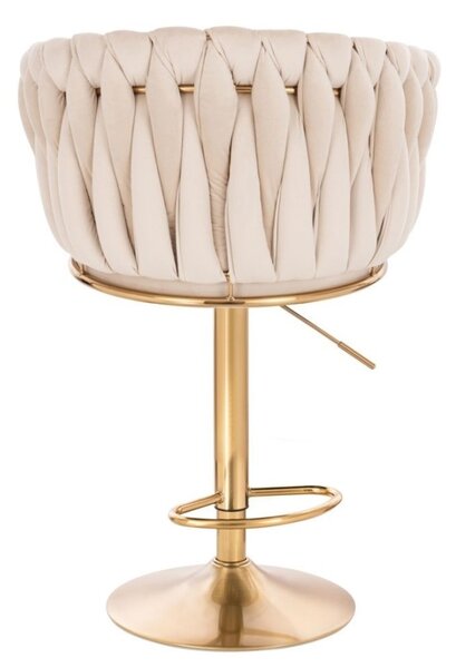 LuxuryForm DESIGN Barová židle NORDEN VELUR na zlaté kulaté podstavě - krémová