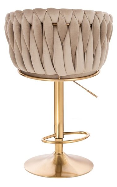 LuxuryForm DESIGN Barová židle NORDEN VELUR na zlaté kulaté podstavě - latte