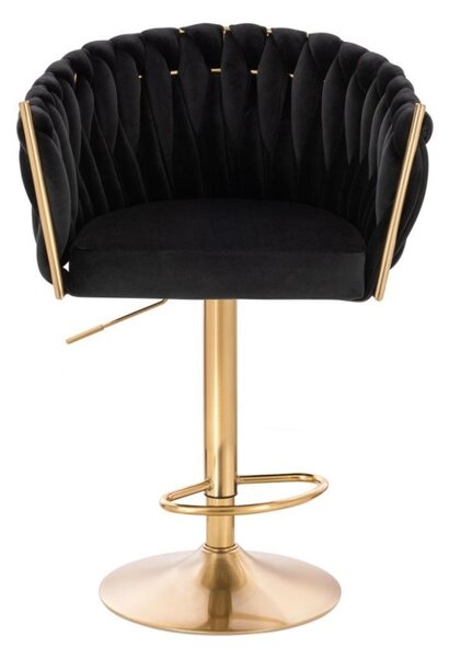 LuxuryForm DESIGN Barová židle NORDEN VELUR na zlaté kulaté podstavě - černá