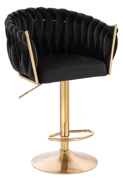 LuxuryForm DESIGN Barová židle NORDEN VELUR na zlaté kulaté podstavě - černá