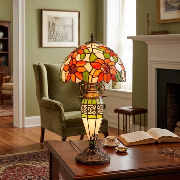 Brilagi - Tiffany vitrážová stolní lampa SUNFLOWER 1xE27/60W/230V + 1xE14/40W