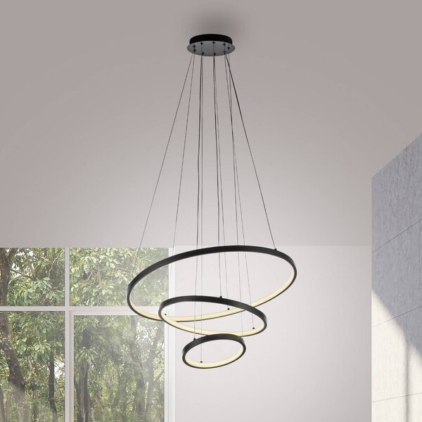 JUST LIGHT. GmbH LED závěsné světlo Cerchi, černé, 3 000 K, Černá, Obývací pokoj / jídelna, kov, Moderní