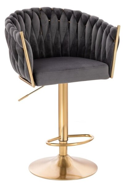 LuxuryForm DESIGN Barová židle NORDEN VELUR na zlaté kulaté podstavě - tmavě šedá