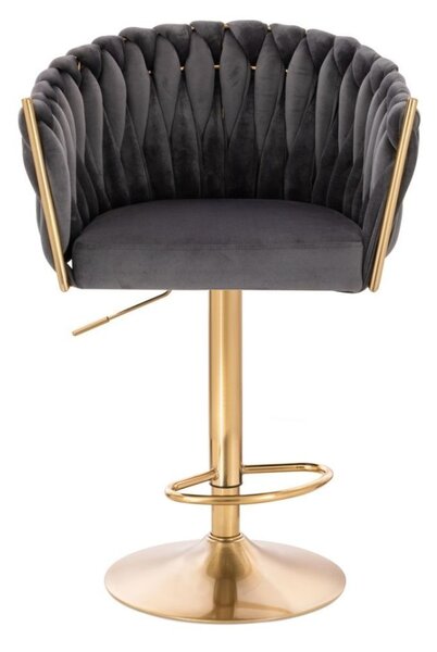 LuxuryForm DESIGN Barová židle NORDEN VELUR na zlaté kulaté podstavě - tmavě šedá