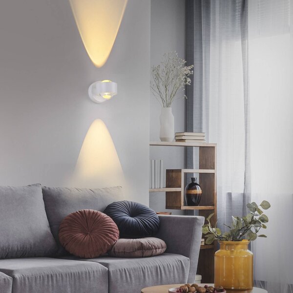 JUST LIGHT. GmbH LED akumulátorové nástěnné světlo Chia, bílé, železo, 3 000 K, stmívatelný, Bílá / opál, Obývací pokoj / jídelna, kov, Moderní