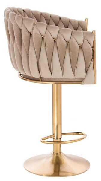 LuxuryForm DESIGN Barová židle NORDEN VELUR na zlaté kulaté podstavě - latte