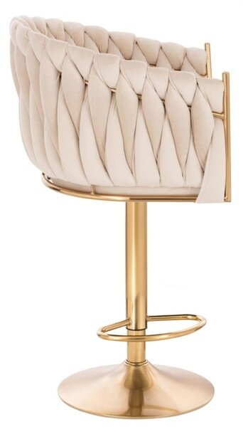 LuxuryForm DESIGN Barová židle NORDEN VELUR na zlaté kulaté podstavě - krémová