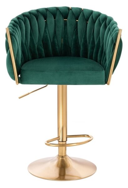 LuxuryForm DESIGN Barová židle NORDEN VELUR na zlaté kulaté podstavě - zelená