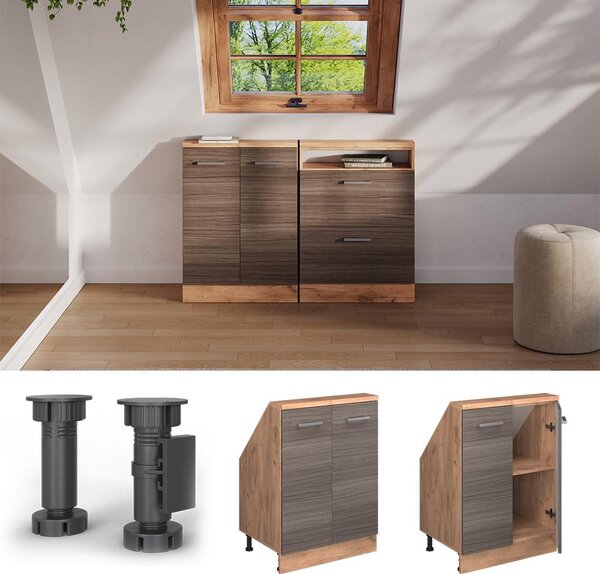 Kuchyňská skříňka pod šikmou střechu Vicco R-Line Ušlechtilá šedá 60 cm se 2 dvířky, Model 58265