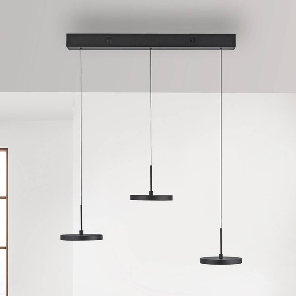 JUST LIGHT. GmbH LED závěsné světlo Plata, černé, 3-ramenné, 3 000 K, stmívatelný, Černá, Obývací pokoj / jídelna, kov, Moderní