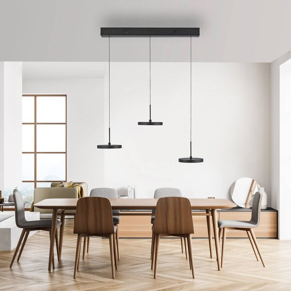 JUST LIGHT. GmbH LED závěsné světlo Plata, černé, 3-ramenné, 3 000 K, stmívatelný, Černá, Obývací pokoj / jídelna, kov, Moderní