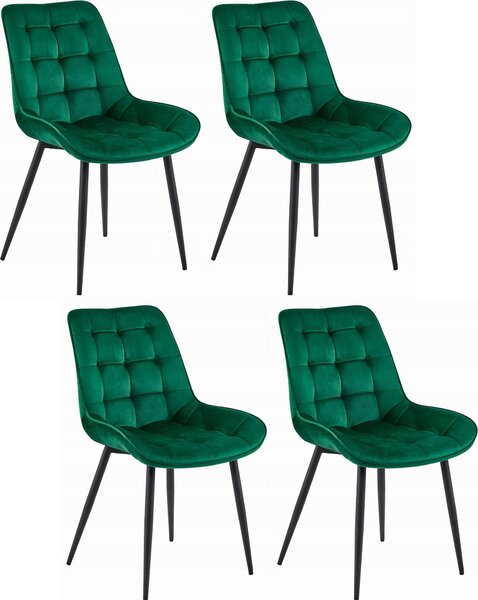 Židle BARDI potažená tmavě zeleným sametem s područkami, kovové nohy do obývacího pokoje, ložnice, jídelny, 4 kusy, rozměry 54x88x60 cm, nosnost do 110 kg