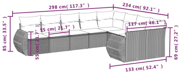9dílná zahradní sedací souprava s poduškami šedá polyratan 3221839