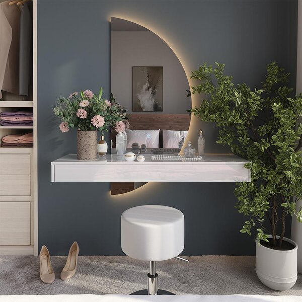 Toaletní stolek Vicco Sherry Bílá vysoký lesk 120 cm se zrcadlem LED a stoličkou, Model 61312