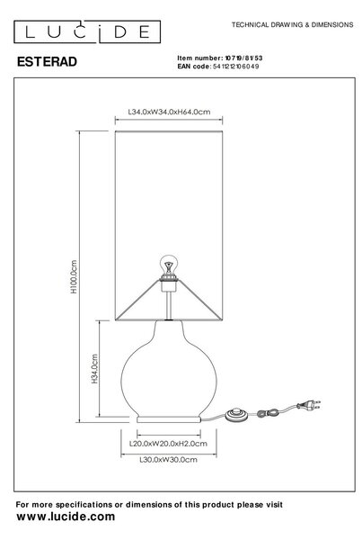 Lucide L107198153 stojací lampa ESTERAD E27