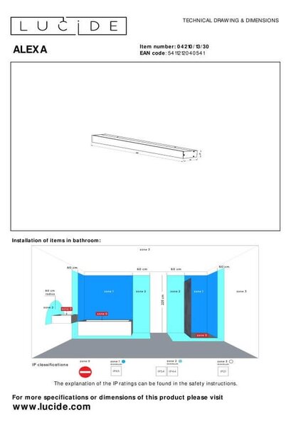 Lucide L042101330 LED koupelnové nástěnné svítidlo ALEXA | 13W integrovaný LED zdroj | 1400lm | 3000K