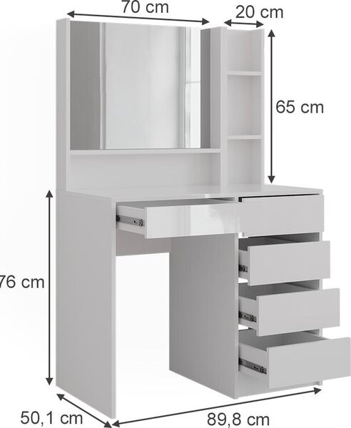 Toaletní stolek Vicco Sherry Bílá/bílý vysoký lesk 89.8 cm 3 díly, Model 57702