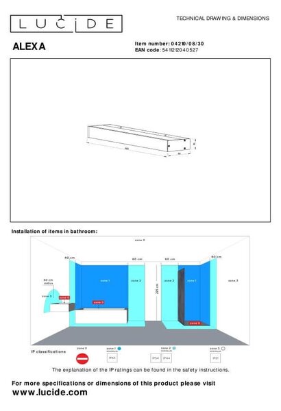 Lucide L042100830 LED koupelnové nástěnné svítidlo ALEXA | 8W integrovaný LED zdroj | 800lm | 3000K