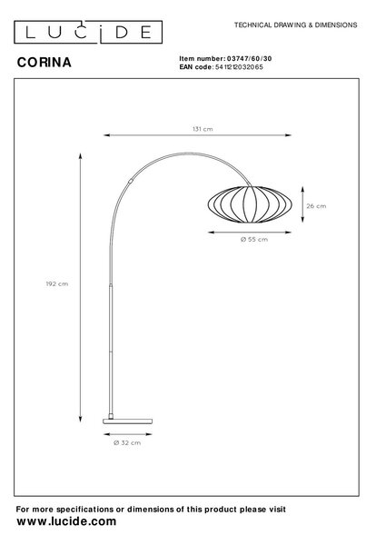 Lucide L037476030 stojací lampa CORINA E27