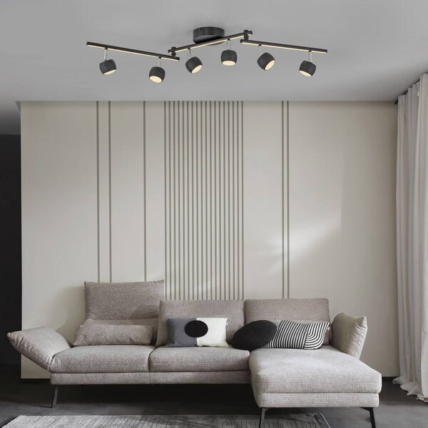 JUST LIGHT. GmbH LED stropní bodové osvětlení Jarik, 6-žárovkové, černé, 3 000 K, stmívatelný, Černá, Obývací pokoj / jídelna, kov, Moderní