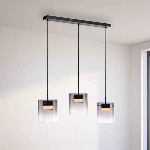 JUST LIGHT. GmbH LED závěsné světlo Elio, kouřové sklo, 3 žárovky, černé, stmívatelný, Hliník / šedá / zinek, Obývací pokoj / jídelna, Sklo, Moderní
