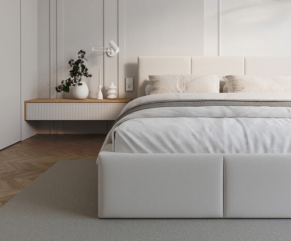 Čalouněná postel FRESIA 90x200cm Bílá Paris s úložným prostorem kovový rošt