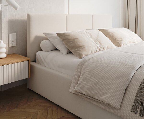 Čalouněná postel FRESIA 90x200cm Bílá Paris s úložným prostorem kovový rošt