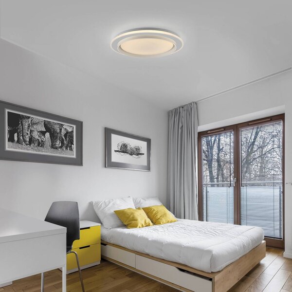 JUST LIGHT. GmbH LED stropní svítidlo Lago Ø 49,3 cm dálkové ovládání, stmívatelný, Bílá / opál, Obývací pokoj / jídelna, kov, Moderní
